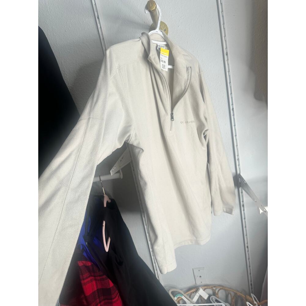 Columbia Men's Jacket L Beige Quarter Zip Fleece Lined Pullover
